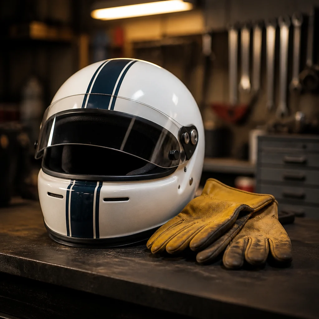 Čelada in dirkaške rokavice – ilustracija